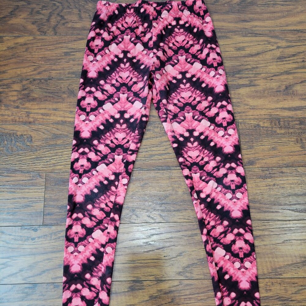 NO BOUNDARIES Black Pink Kaleidoscope Trippy Zig-Zag Soft Leggings sz S EUC